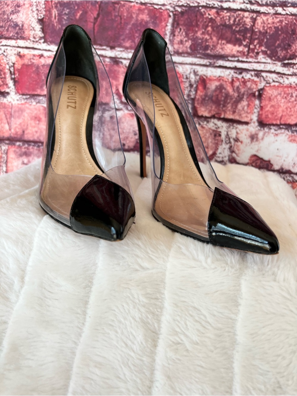 SCHUTZ Cendi Transparent Clear & Black Patent Leather Pointed Toe Pumps - Picture 4 of 9